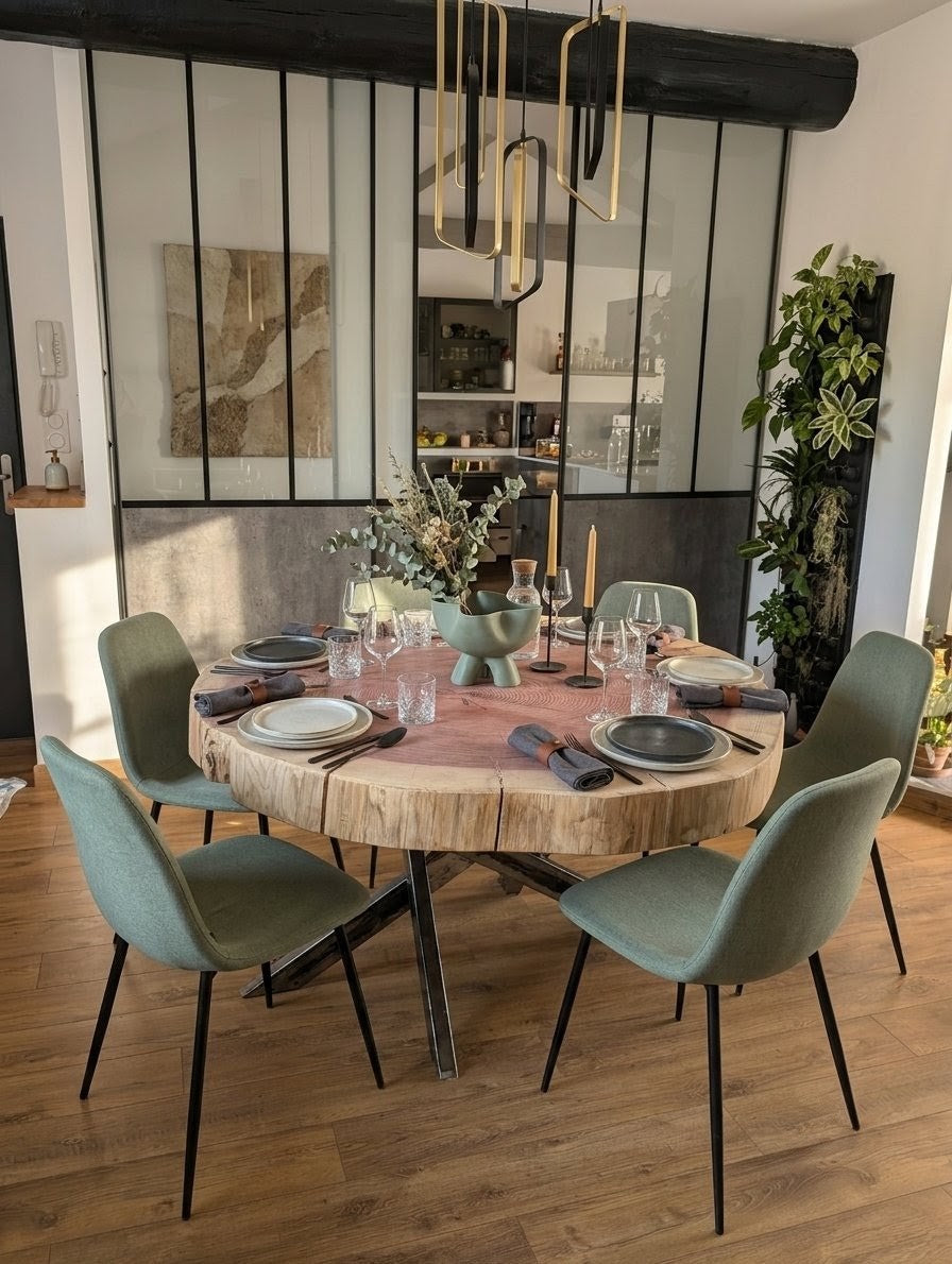 Table à manger rondin Séquoia – mise en situation salle à manger